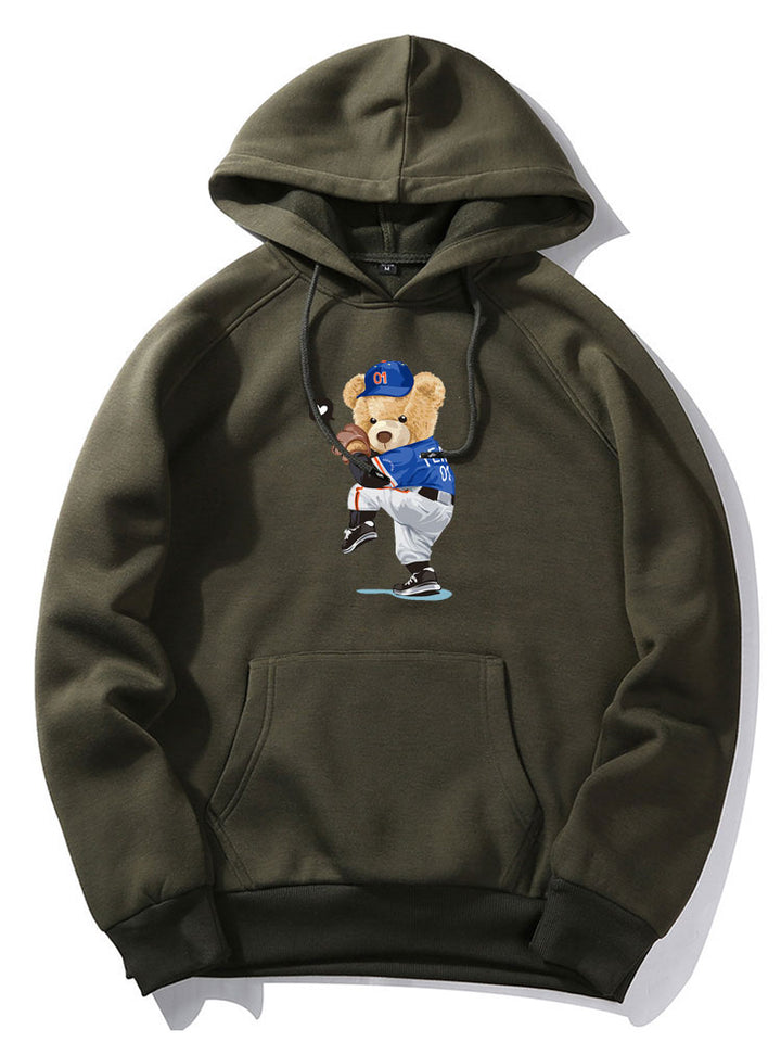 Baseball Bear Print Hoodie-Vacay Outfit
