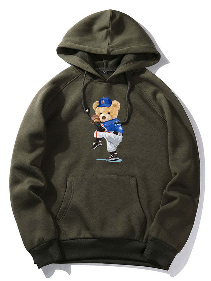 Baseball Bear Print Hoodie-Vacay Outfit
