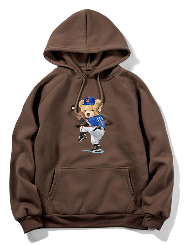 Baseball Bear Print Hoodie-Vacay Outfit