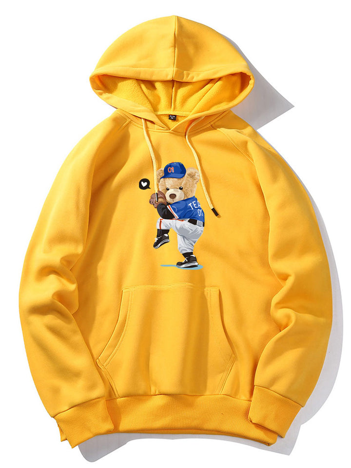 Baseball Bear Print Hoodie-Vacay Outfit