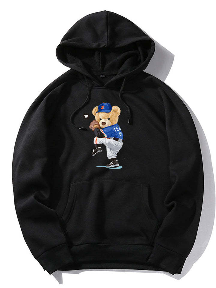 Baseball Bear Print Hoodie-Vacay Outfit