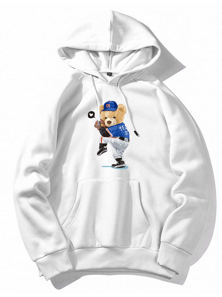 Baseball Bear Print Hoodie-Vacay Outfit