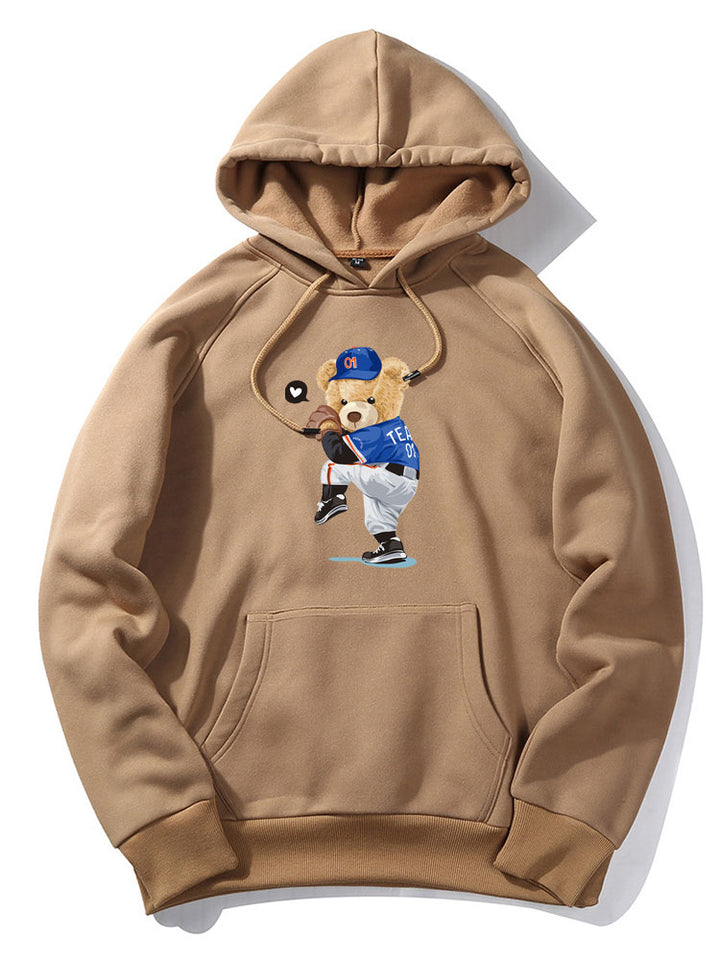 Baseball Bear Print Hoodie-Vacay Outfit