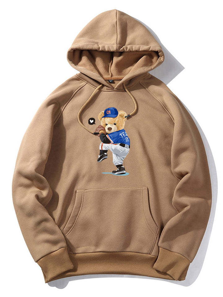 Baseball Bear Print Hoodie-Vacay Outfit