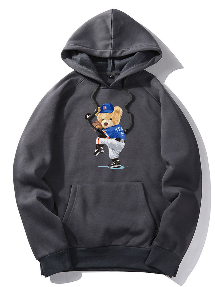 Baseball Bear Print Hoodie-Vacay Outfit