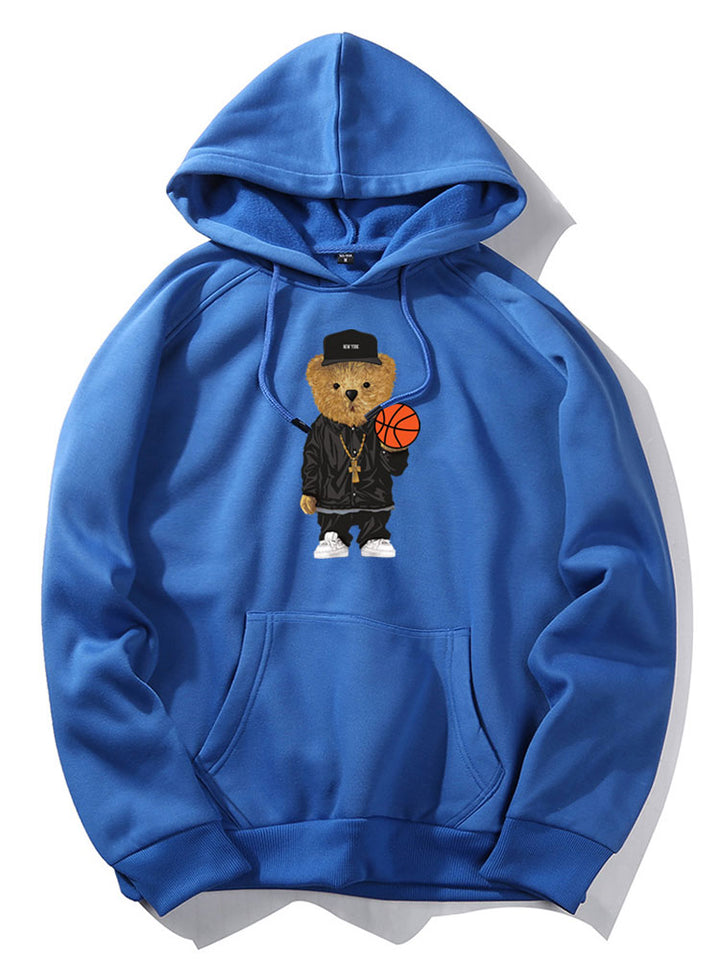 Basketball Bear Print Hoodie-Vacay Outfit