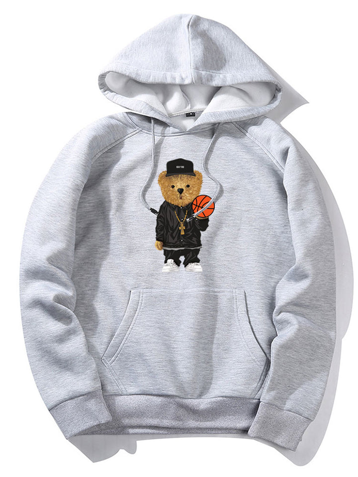 Basketball Bear Print Hoodie-Vacay Outfit