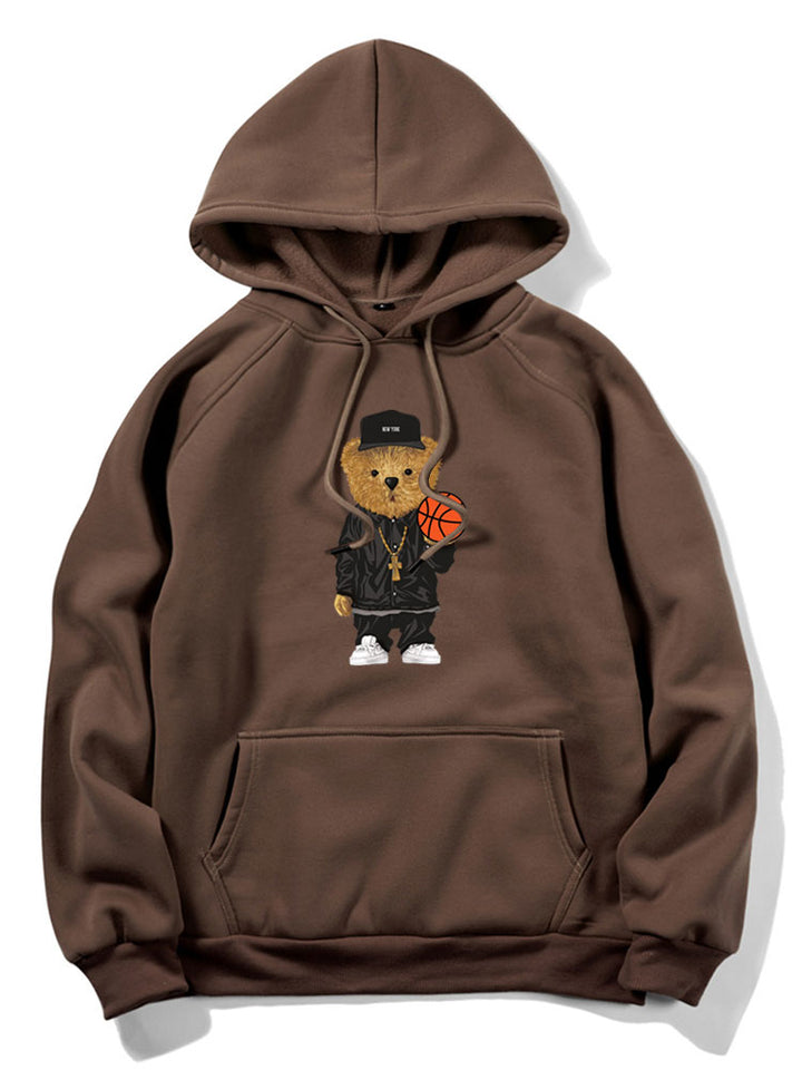 Basketball Bear Print Hoodie-Vacay Outfit