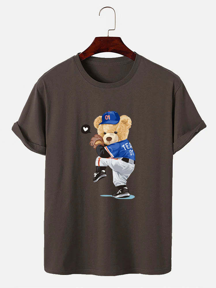 Baseball Bear Print T-Shirt-Vacay Outfit