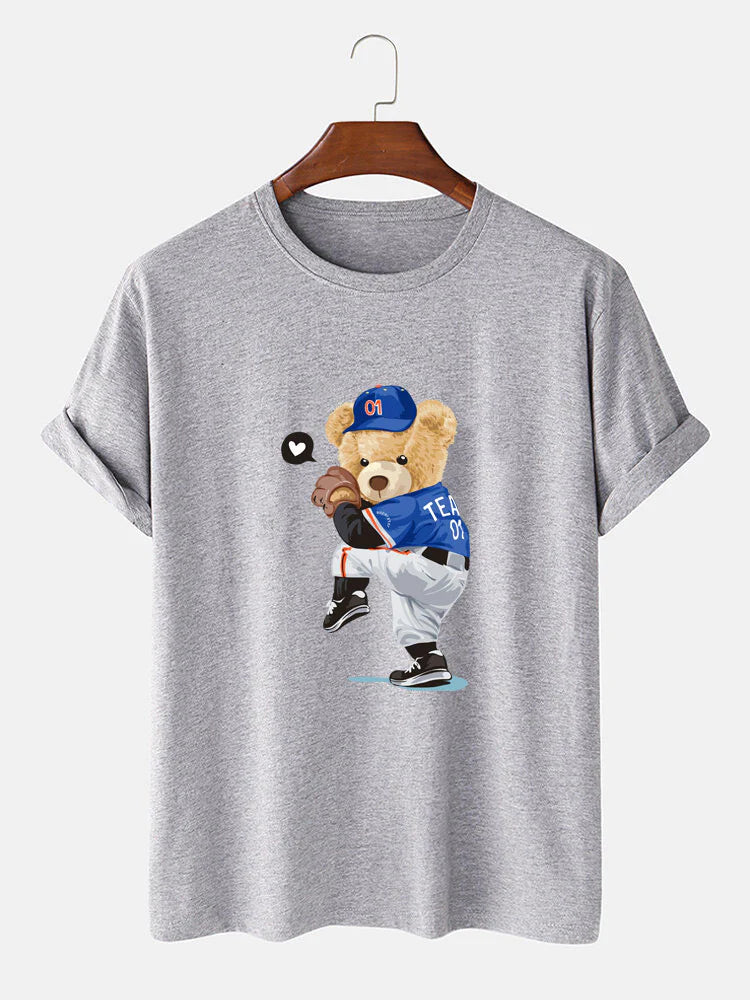 Baseball Bear Print T-Shirt-Vacay Outfit