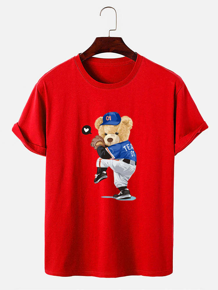 Baseball Bear Print T-Shirt-Vacay Outfit