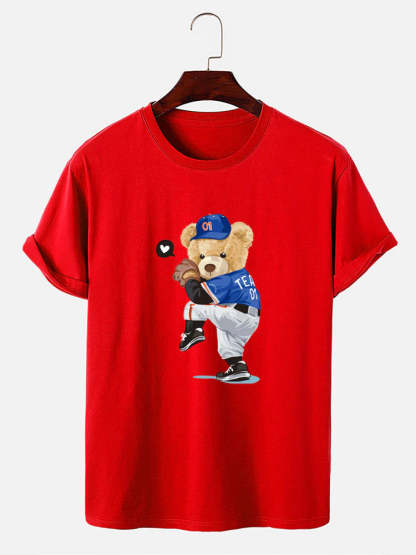 Baseball Bear Print T-Shirt-Vacay Outfit