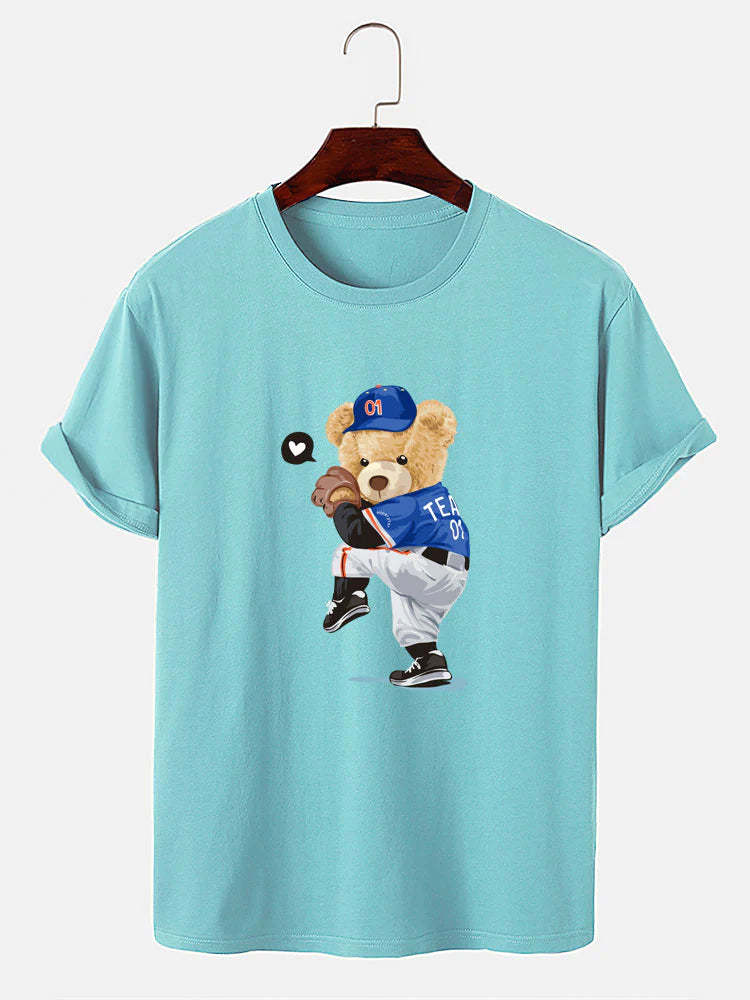 Baseball Bear Print T-Shirt-Vacay Outfit