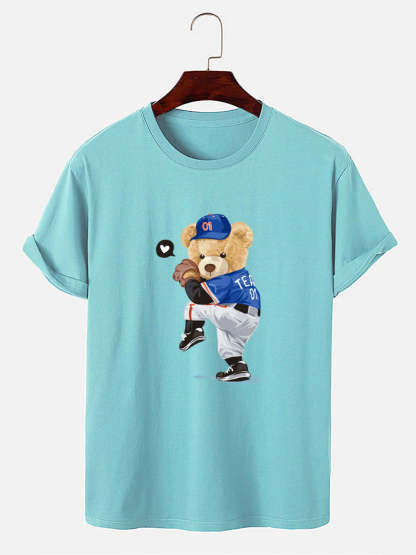Baseball Bear Print T-Shirt-Vacay Outfit