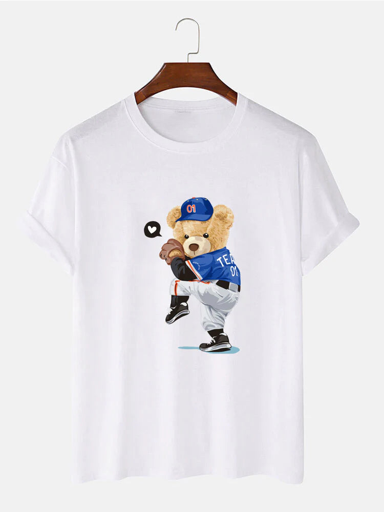 Baseball Bear Print T-Shirt-Vacay Outfit
