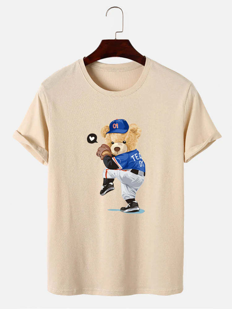 Baseball Bear Print T-Shirt-Vacay Outfit