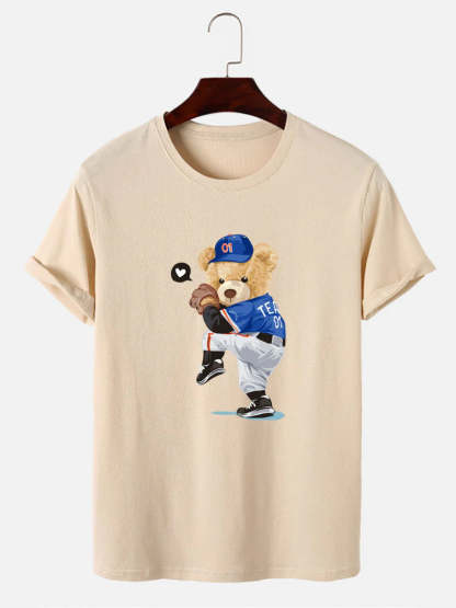 Baseball Bear Print T-Shirt-Vacay Outfit