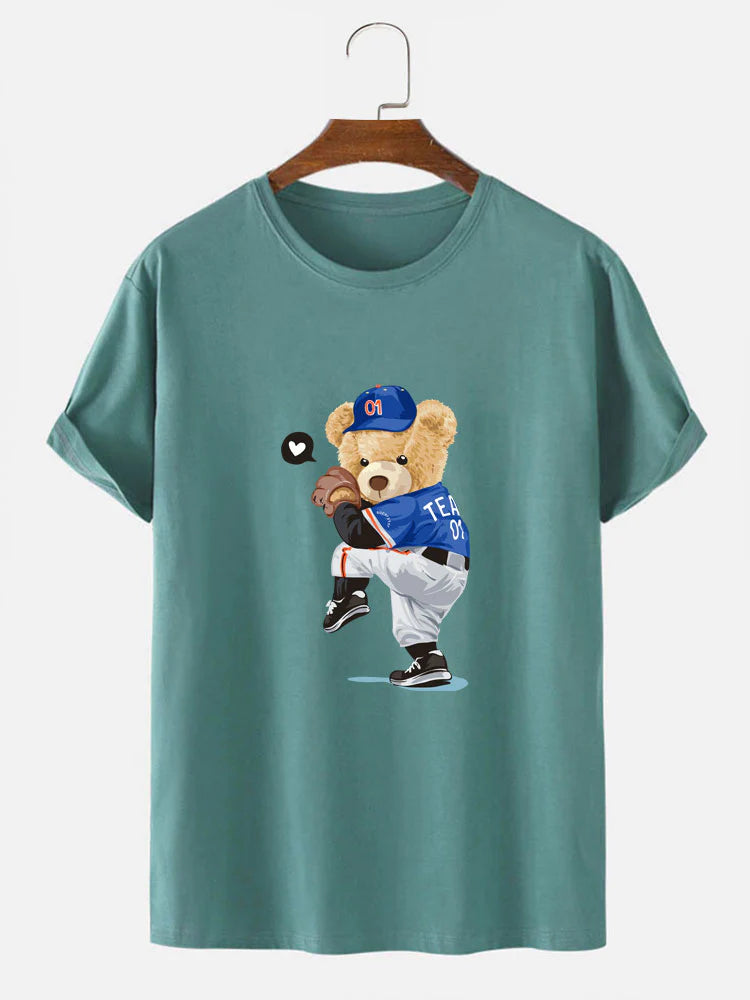 Baseball Bear Print T-Shirt-Vacay Outfit