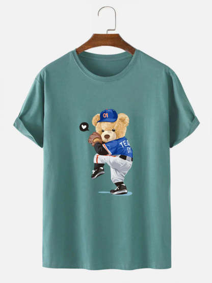 Baseball Bear Print T-Shirt-Vacay Outfit