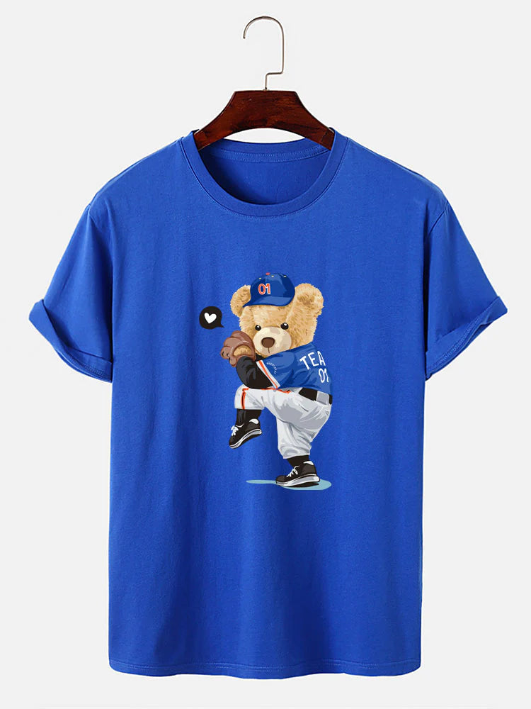 Baseball Bear Print T-Shirt-Vacay Outfit