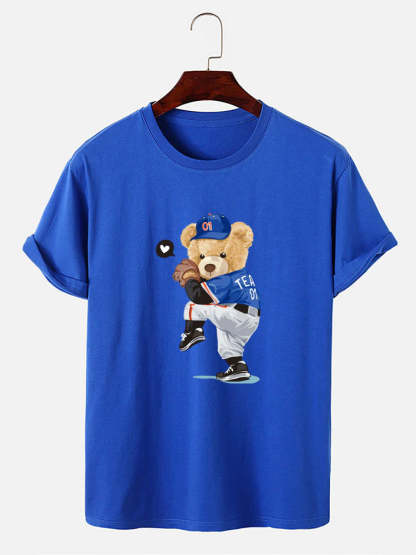 Baseball Bear Print T-Shirt-Vacay Outfit
