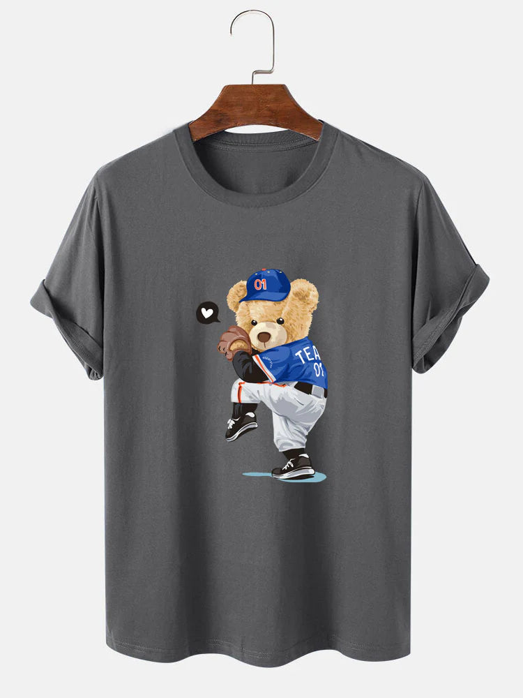 Baseball Bear Print T-Shirt-Vacay Outfit