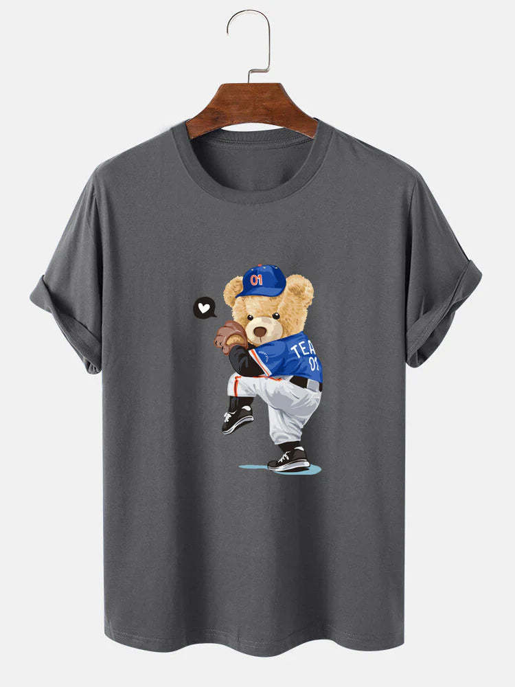 Baseball Bear Print T-Shirt-Vacay Outfit