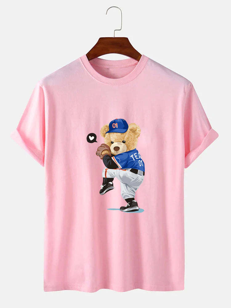 Baseball Bear Print T-Shirt-Vacay Outfit
