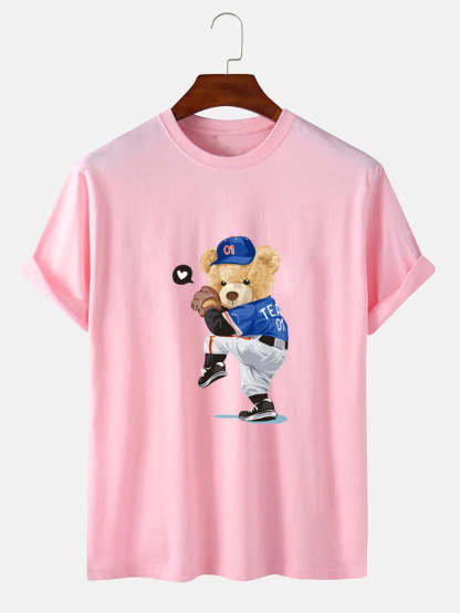 Baseball Bear Print T-Shirt-Vacay Outfit