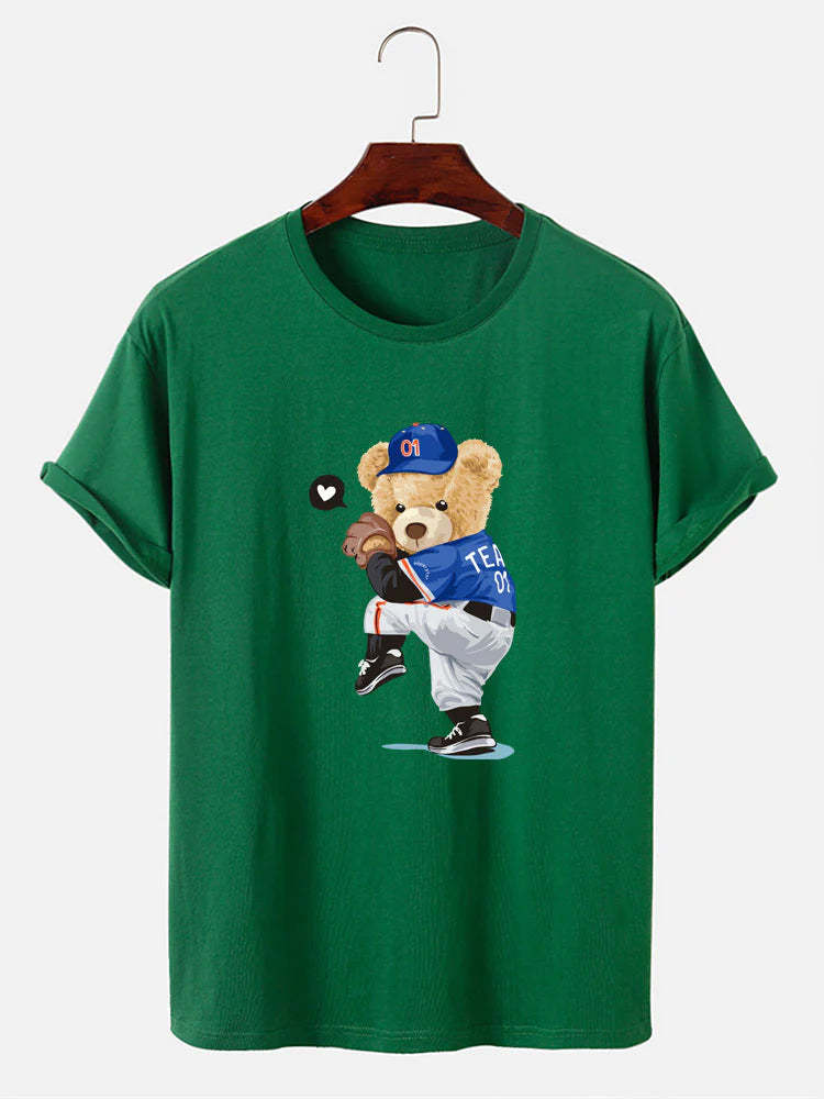Baseball Bear Print T-Shirt-Vacay Outfit