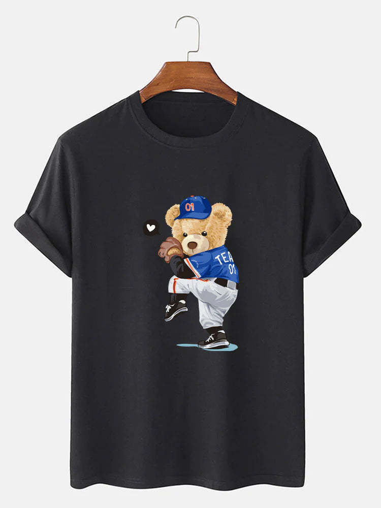 Baseball Bear Print T-Shirt-Vacay Outfit
