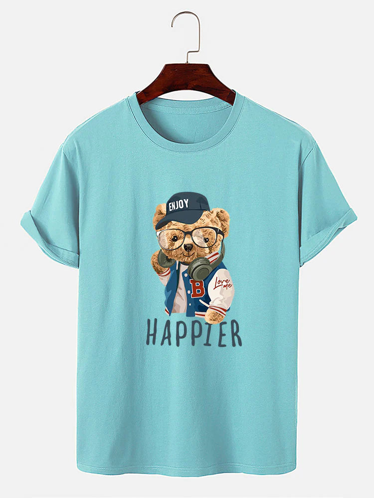 Baseball Jacket Bear Slogan Print T-Shirt-Vacay Outfit