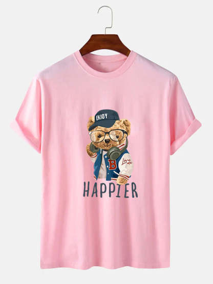 Baseball Jacket Bear Slogan Print T-Shirt-Vacay Outfit