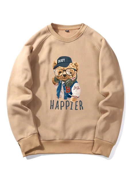Baseball Jacket Bear Print Sweatshirt-Vacay Outfit