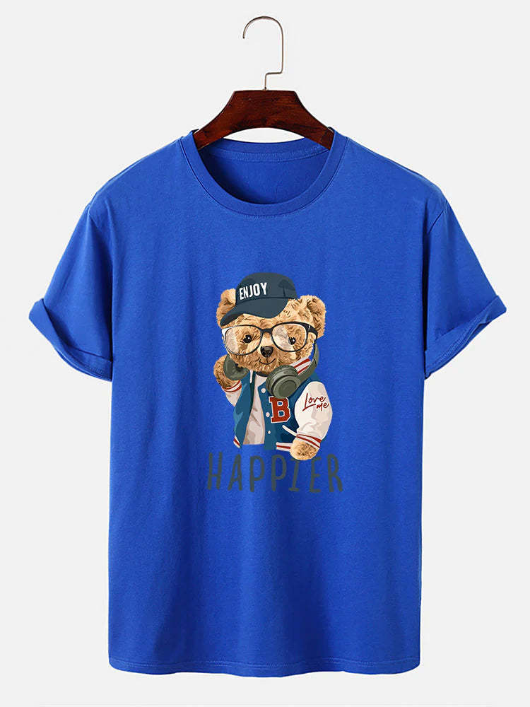 Baseball Jacket Bear Slogan Print T-Shirt-Vacay Outfit