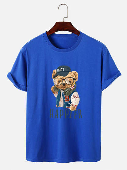 Baseball Jacket Bear Slogan Print T-Shirt-Vacay Outfit