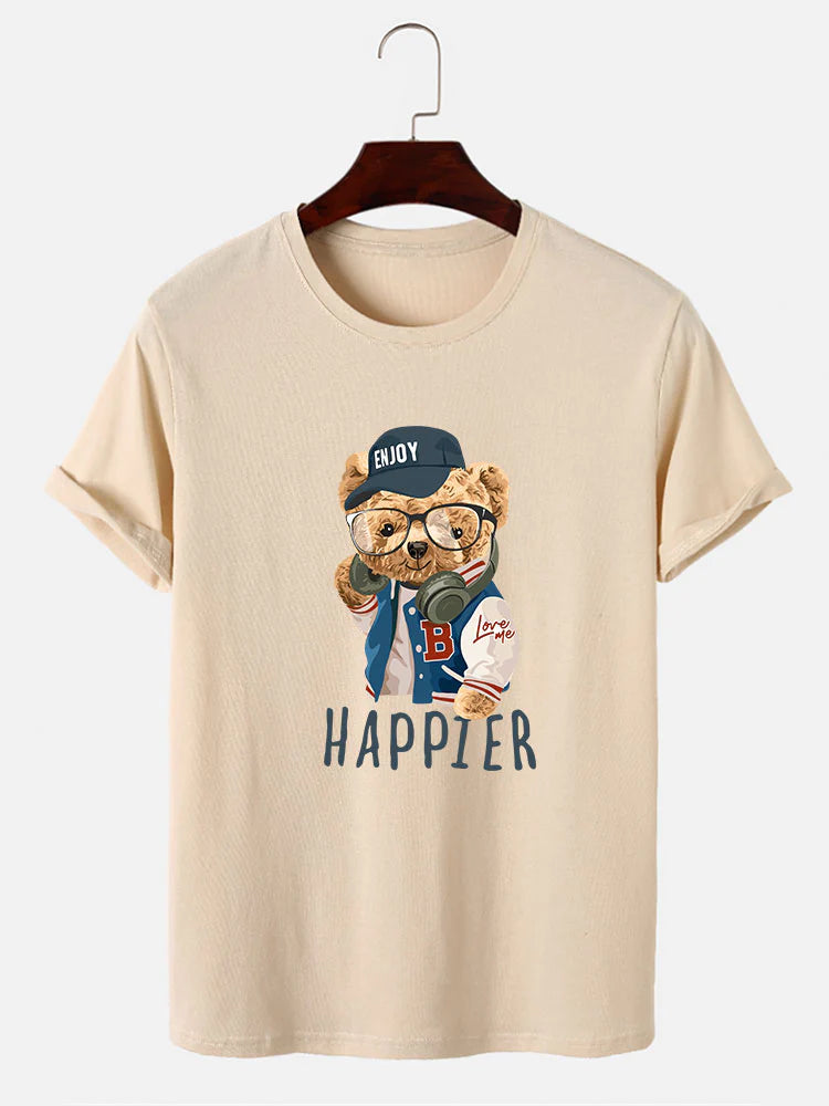 Baseball Jacket Bear Slogan Print T-Shirt-Vacay Outfit