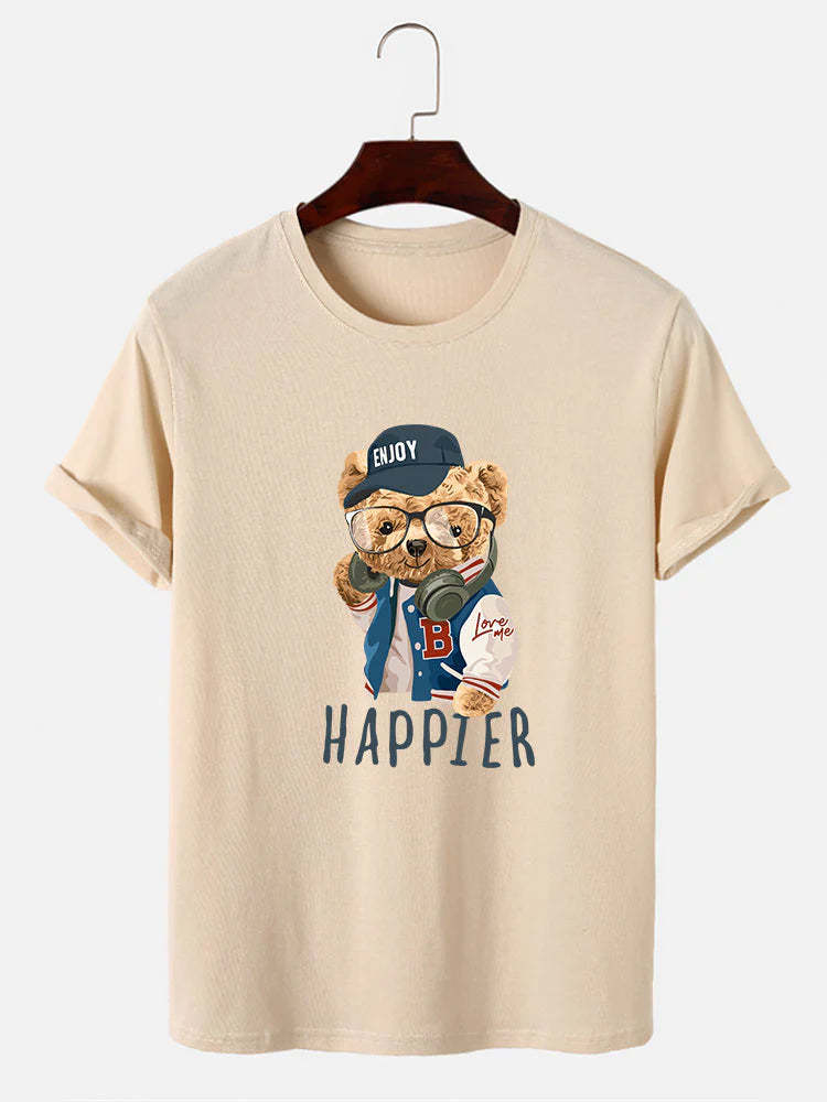 Baseball Jacket Bear Slogan Print T-Shirt-Vacay Outfit