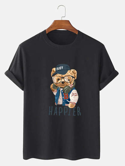 Baseball Jacket Bear Slogan Print T-Shirt-Vacay Outfit