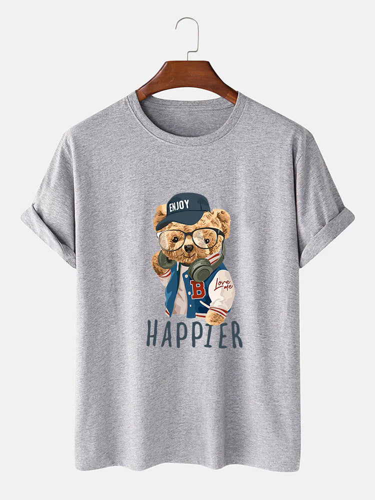 Baseball Jacket Bear Slogan Print T-Shirt-Vacay Outfit