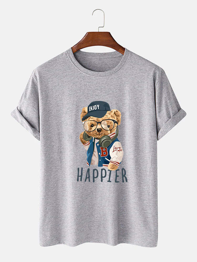 Baseball Jacket Bear Slogan Print T-Shirt-Vacay Outfit