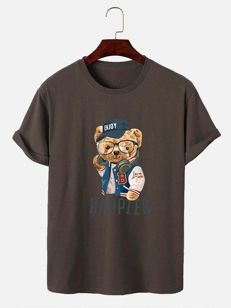 Baseball Jacket Bear Slogan Print T-Shirt-Vacay Outfit