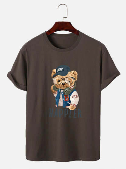 Baseball Jacket Bear Slogan Print T-Shirt-Vacay Outfit