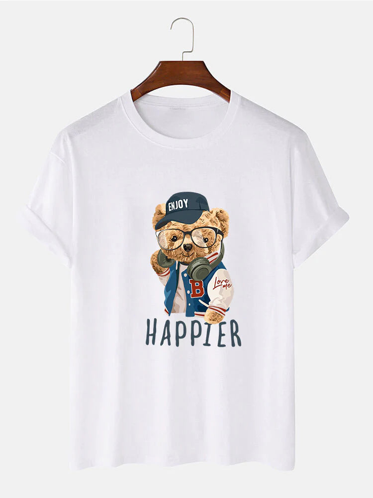 Baseball Jacket Bear Slogan Print T-Shirt-Vacay Outfit