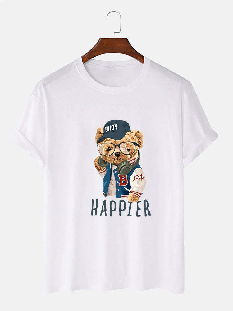 Baseball Jacket Bear Slogan Print T-Shirt-Vacay Outfit