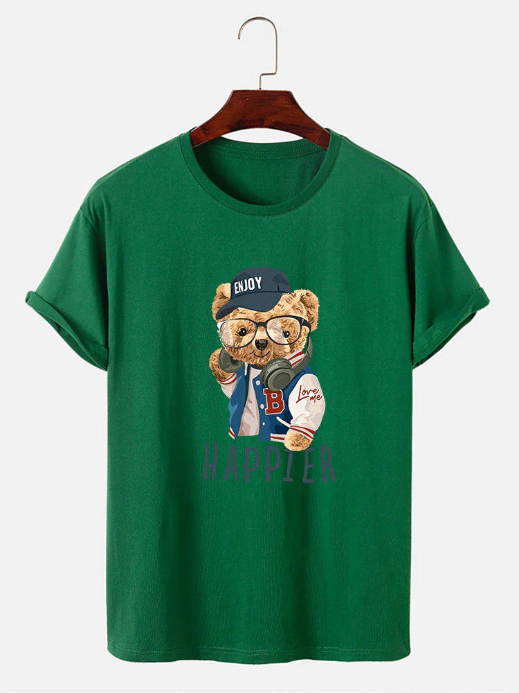Baseball Jacket Bear Slogan Print T-Shirt-Vacay Outfit