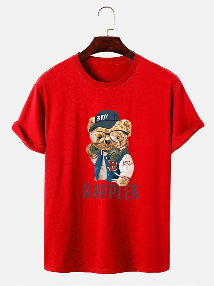 Baseball Jacket Bear Slogan Print T-Shirt-Vacay Outfit