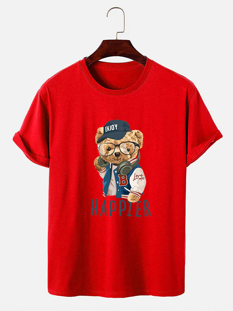Baseball Jacket Bear Slogan Print T-Shirt-Vacay Outfit