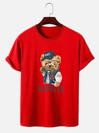 Baseball Jacket Bear Slogan Print T-Shirt-Vacay Outfit