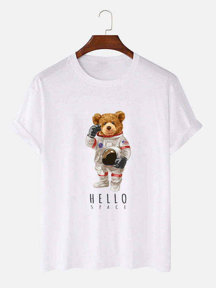 Astronaut Bear Graphic Print T-Shirt-Vacay Outfit